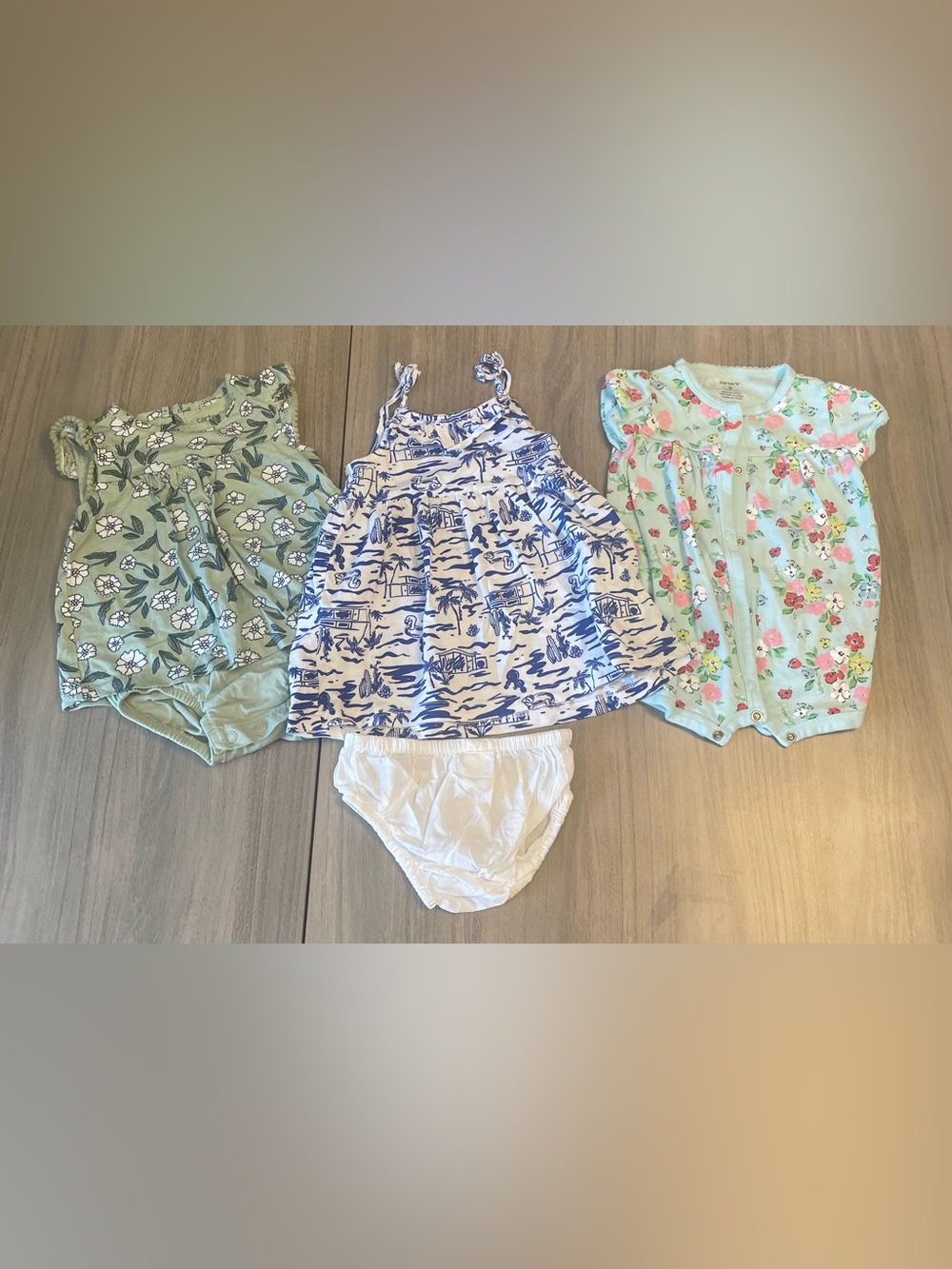 3 Piece Baby Girl Summer Outfit Lot Size 6 Months Romper Dress Bodysuit